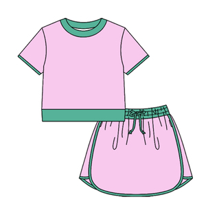 GSSO3672 Conjunto de Ropa Deportiva Informal de Manga Corta con Estampado Sólido Rosa para Niña Pequeña, Conjuntos de Yoga para Niños al por Mayor - Product Image 6