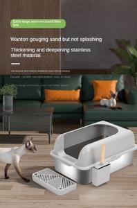 Caja de arena para gatos de gran capacidad, bandeja de acero inoxidable semicerrada con lado <span class=keywords><strong>alto</strong></span>, caja de arena para gatos con cuchara, inodoro para mascotas - Product Image 2