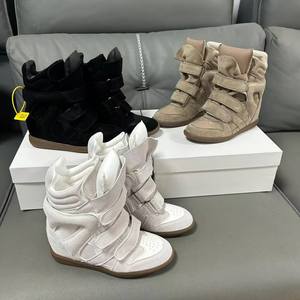 Chaussures décontractées pour femmes à talon <span class=keywords><strong>compensé</strong></span> invisible, rehaussantes, en cuir véritable, à blocs de couleur, avec fermeture Velcro - Product Image 1
