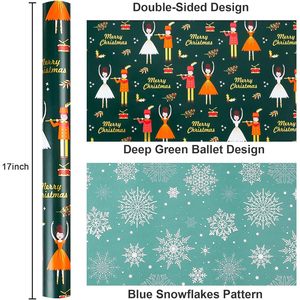 Reversible Christmas <b>Wrapping</b> <b>Paper</b> Roll Green 17 In X 33 Ft Double Side Metallic Foil Ballet Design Gift Craft Packaging - Product Image 3