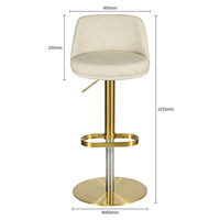 Tabouret de bar pivotant de luxe en gros, chaise de bar en velours à vérin hydraulique pour hôtel, bar et comptoir de café