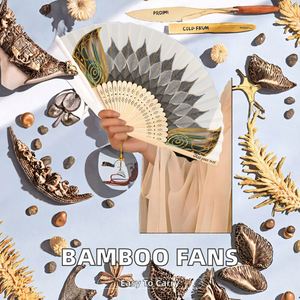 Éventails portables élégants en bambou peints, personnalisés pour demoiselles d'honneur, cérémonies de mariage, Halloween, Noël, décoration intérieure - Product Image 2