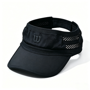 Visière de sport noire en maille à bord incurvé avec logo, respirante et réglable, pour activités de plein air, course à pied, tennis, unisexe - Product Image 5