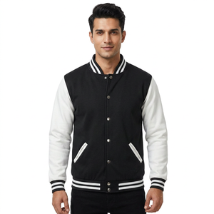 <b>Mens</b> Varsity Jacket Casual Leather Sleeve Baseball Letterman Bomber Jacket Coat - Product Image 1