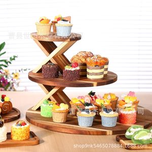 Shijie Wooden Dessert <b>Stand</b> Round <b>3</b> <b>Tier</b> Solid Wood <b>Cake</b> Tray For Party Birthday Decorations - Product Image 1
