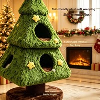 Arbre à chat de Noël en peluche de 116 cm, maisonnette à chat à deux niveaux avec oreillers étoiles, lit pour chat vert, meubles pour chats d'intérieur
