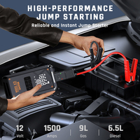 Démarreur de Voiture 6-en-1 12V avec Compresseur d'Air et Lampe, Batterie Externe 10000mAh et Démarreur d'Urgence 1500A