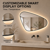 Miroir de salle de bain LED encadré irrégulier avec éclairage rétroéclairé, miroir de vanité anti-buée, 3 couleurs réglables, fonction mémoire