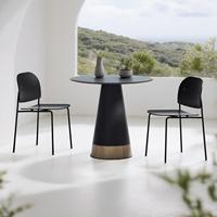 Table à manger ronde moderne en gros, meubles d'usine, 80 cm, 4 places, plateau en verre, base en plastique, noir, restaurant, café