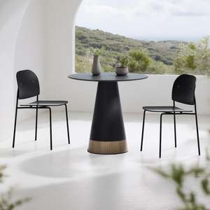 Tavolo da Pranzo Rotondo Moderno per Ristorante e Caffè, 80cm, 4 Posti, Piano in Vetro, Base in Plastica Nera, Vendita all'Ingrosso - Product Image 1