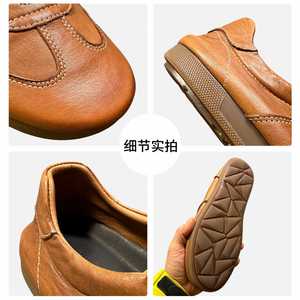 Chaussures de marche rétro pour hommes en cuir véritable marron à bout rond, à lacets, respirantes, semelle extérieure en caoutchouc, confortables pour toutes les saisons - Product Image 3