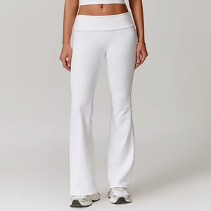 Autumn Women's Solid Pattern Yoga <strong>Leggings</strong> Low-Rise Flared Fitness Pants <strong>with</strong> <strong>Lace</strong> <strong>Trim</strong> for Outdoor or Daily Sports Wear - Product Image 5