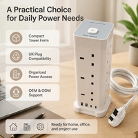 Multiprise tour de type UK 13A 250V avec protection contre les surtensions pour la maison, le bureau et les dortoirs