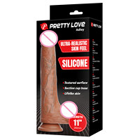 Pretty Love 11 In's, Dildo de Silicona Líquida Realista, Ecológico, Suave, Impermeable IPx7, con Ventosa, Color Marrón, Talla L, Largo 280 mm