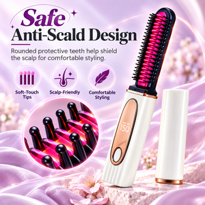 Brosse lissante chauffante sans fil portable pour cheveux, peigne de coiffage à franges de poche pour retouches à domicile et en voyage - Product Image 4
