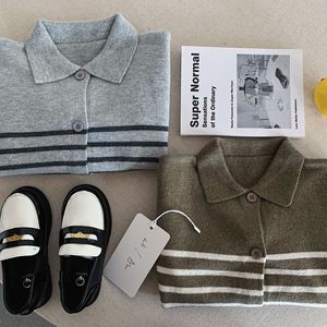 <span class=keywords><strong>Pull</strong></span> pour garçons tendance, nouvelle arrivée pour l'automne, cardigan en tricot rayé à col rabattu pour enfants, hauts élégants pour garçons - Product Image 3