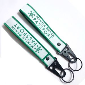 <b>Custom</b> Logo Metal Hook Jacquard Nylon Keyring Woven <b>Key</b> Chain Strap Carabiner Keychain Short Lanyards - Product Image 1