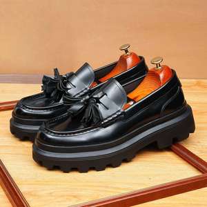 New Leather Business Formal <b>Pointed</b>-<b>toe</b> Engraved Brocade Men's Shoes for Young British Style Men's Leather Shoes - Product Image 5