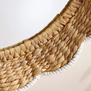 Miroir artisanal en jacinthe d'eau festonné style bohème, miroir mural tissé naturel pour salon, miroir rond artisanal 50 cm - Product Image 2