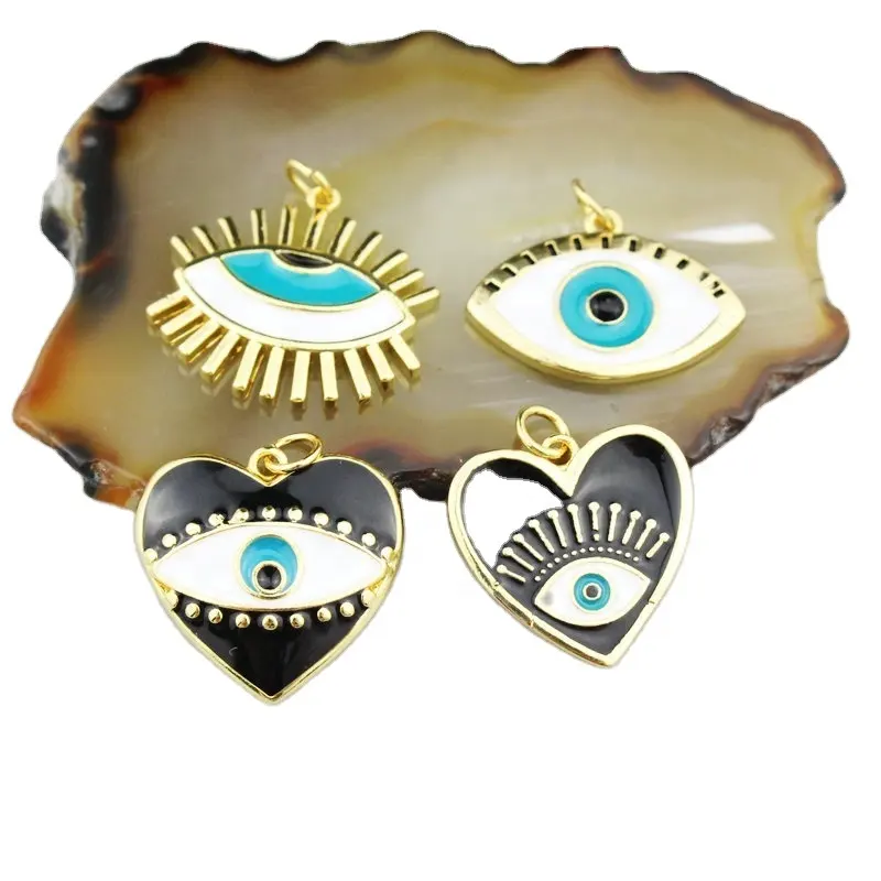 CH-LHP0105High Quality Gold Plated Enamel Devil Eye Shape Pendant Fashion Heart Eyes Charm 18inch Handmade Necklace Accessories