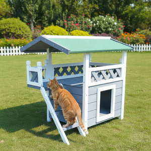 슌다 친환경 고급 모던 고양이 집 SDCH004 그레이 실내외 원목 애완동물 집 패션 프린트 캐리어 레저 - Product Image 1