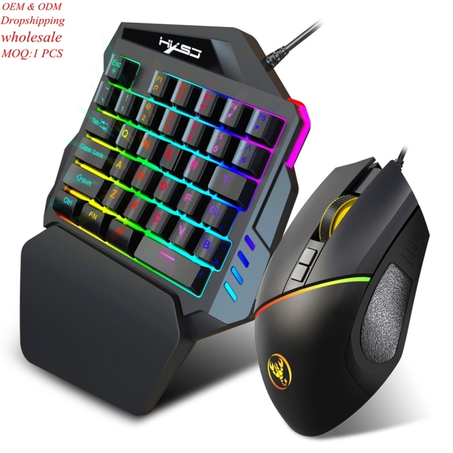HXSJ Portable Mobile Game One Hand Wired Keyboard and Mouse Kit Gaming Keyboard Mouse Combos for Tablet Computer