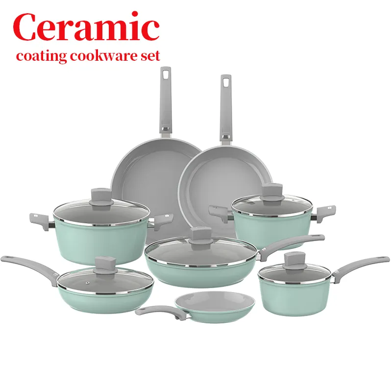 Green Pan Ceramic Cookware Kitchen Wear Cookware Set For Induction Cooking Pot Set Aluminum Pots And Pans