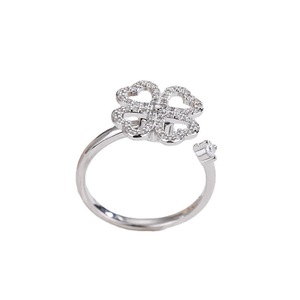 Four Leaf Clover Rotating <b>Ring</b> Micro Pave <b>Crystal</b> Flower Design Jewelry Gift For Women - Product Image 5