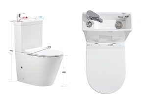 ชุดสุขภัณฑ์เซรามิกแบบสองชิ้น รุ่น Chaozhou Modern 2-in-1 พร้อมอ่างล้างหน้า  ระบบชำระล้างสองแบบ และเคลือบผิวทำความสะอาดตัวเองได้ - Product Image 4