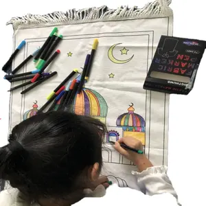 Diy Islamitische Turkse Kerk Gebedsmat Tekening Kids Sejadah Tapijt Draagbare Kinderen Eid Moslim Gebedskleuring Tapijt Katoen