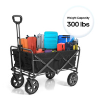 Chariot pliable noir avec grandes roues tout-terrain, chariot de transport portable pour le camping, les sports et les activités de plein air, personnalisable