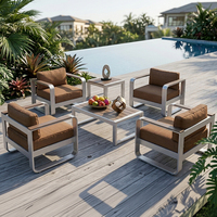 Ensemble de canapés d'extérieur haut de gamme en aluminium thermolaqué écologique WPC pour patio, jardin, cour, 8 places