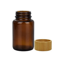 Flacon en verre ambré à large ouverture pour comprimés de vitamines, 60 ml, 120 ml, 150 ml, 200 ml, avec bouchon à vis en bambou