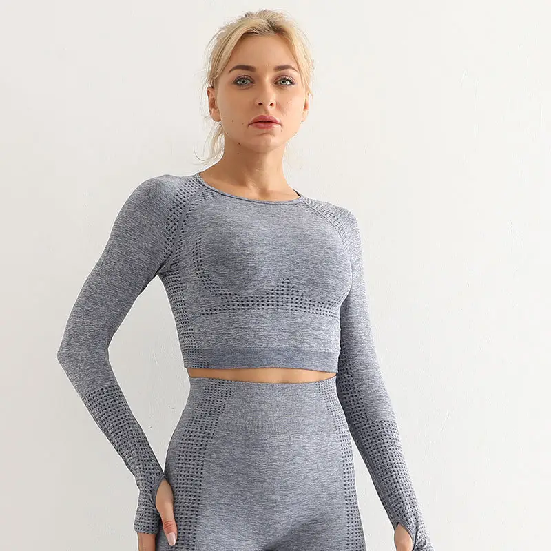 Popular hot selling women sexy tight seamless sportswear fitness long sleeve yoga top