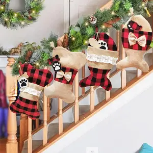 Stoking Natal tulang anjing peliharaan bentuk ikan Paw Tahun Baru 2023 kaus kaki Santa