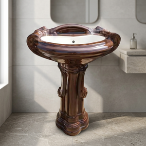 Modern Luxury Ceramic Wash <b>Basin</b> Pedestal Set Wall Mounted Bathroom Sink with Full Pedestal Lavabo - Product Image 5