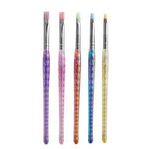 5Pcs Colorful Crystal Handle Nail Art Flat Brush <b>Set</b> <b>Crimped</b> Ferrule Macaron UV Gel Painting Pens - Product Image 1