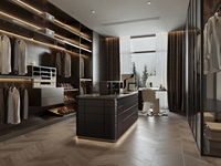Armoire de chambre contemporaine autoportante convertible avec bureau d'angle intégré, meuble de rangement sur mesure en verre