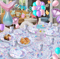 Ensemble de vaisselle jetable pour fête d'anniversaire sirène, assiettes en papier, gobelets, serviettes, nappe, décorations de gâteau, bannières, drapeaux, ballons, fournitures