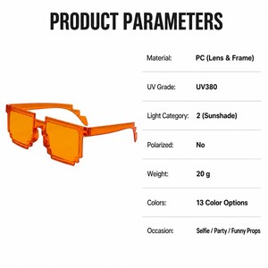 Lunettes de soleil mosaïques amusantes, lunettes à pixels pour selfies, pour femmes et hommes, lunettes de soleil originales, accessoires de fête - Product Image 3