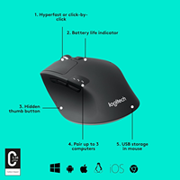 Nuevo Ratón Inalámbrico Multidispositivo Logitech M720 Triathlon con Desplazamiento Hiper-Rápido, Batería de 24 Meses, Bluetooth y USB Unifying para PC