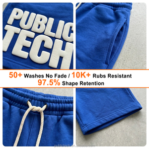 Manufacturer Custom Logo Running 3d Puff Print Sweat Shorts Premium Sports Wear <b>Elastic</b> Waist French Terry Shorts for Men Summer - Product Image 2