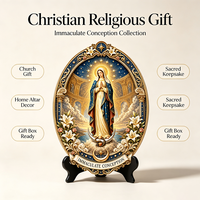 Placca in Resina Personalizzata della Vergine Maria con Incisione 3D e Stampa UV, Oggetto Religioso Cattolico Ovale per Decorazione Murale