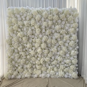 HI-FW077 en gros artificielle 5D tissu fleur mur toile de fond 8ft X 8ft enrouler Rose fleur panneau mural pour la décoration de mariage - Product Image 2