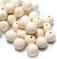 Perles en bois naturel inachevé, boules rondes, pour bricolage, décoration Boho, avec trou, perles pour artisanat