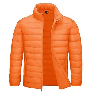 Chaqueta de Plumón Ligera Acolchada Naranja para Hombre, Cierre de Cremallera, Cuello Alto, Corte Regular, para Otoño y Actividades al Aire Libre - Product Image 1