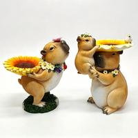 Figurine en résine de capybara mignonne avec tournesol, ornement de patio extérieur, lumières solaires décoratives – Vente chaude