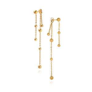 Trendy <b>Tassel</b> <b>Earrings</b> Mid Length Metal Ball Round Pendant Stainless Steel Gold-Plated Party Occasion - Product Image 3