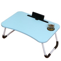 Bureau Portable Pliable pour Ordinateur Portable, Fente pour Carte et Porte-Gobelet, Design Simple en Bois, Idéal Maison, Bureau et Dortoir Étudiant, Matériau Métallique Durable