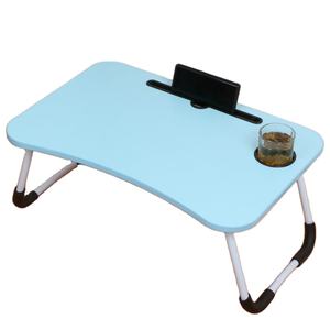 โต๊ะแล็ปท็อปแบบพกพาพับได้ช่องเสียบการ์ดถ้วยดีไซน์ไม้เรียบง่ายสำหรับบ้านสำนักงานนักเรียนหอพักวัสดุโลหะทนทาน - Product Image 2